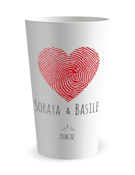 Gobelet blanc de face - mariage empreinte coeur - Ecocup