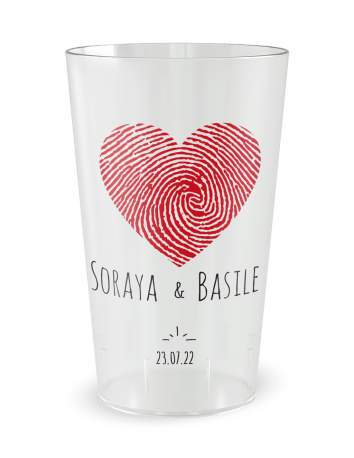 Gobelet transparent de face - mariage empreinte coeur - Ecocup