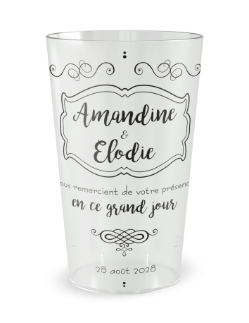 Gobelet blanc - Prénom - mariage étiquette vintage - Ecocup