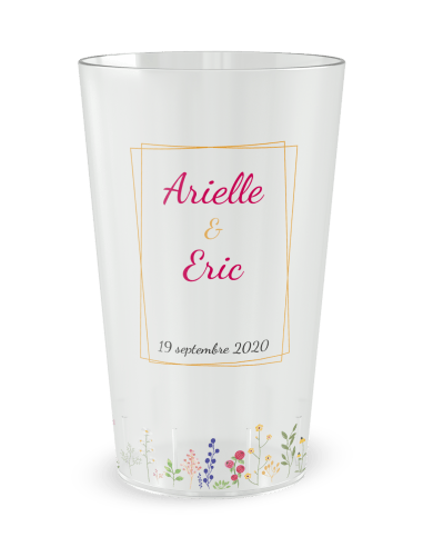 Gobelet transparent - Prénom - mariage fleurs des champs - Ecocup