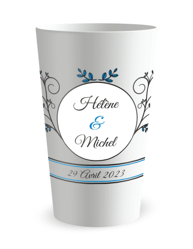 Gobelet blanc de face - mariage médaillon vintage - Ecocup
