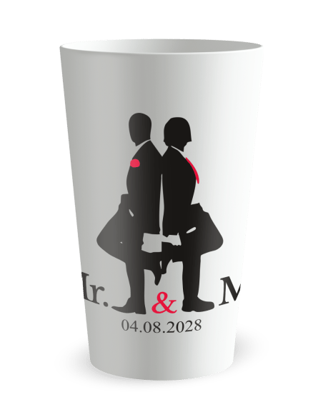 Gobelet blanc de face - mariage mister and mister - Ecocup