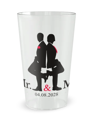 Gobelet transparent de face - mariage mister and mister - Ecocup