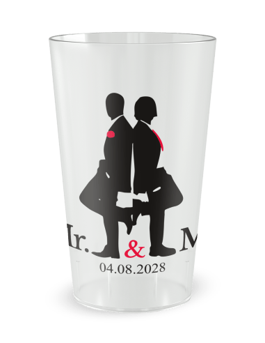 Gobelet transparent de face - mariage mister and mister - Ecocup