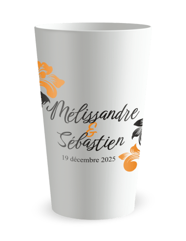 Gobelet blanc - Prénom - mariage motif baroque - Ecocup