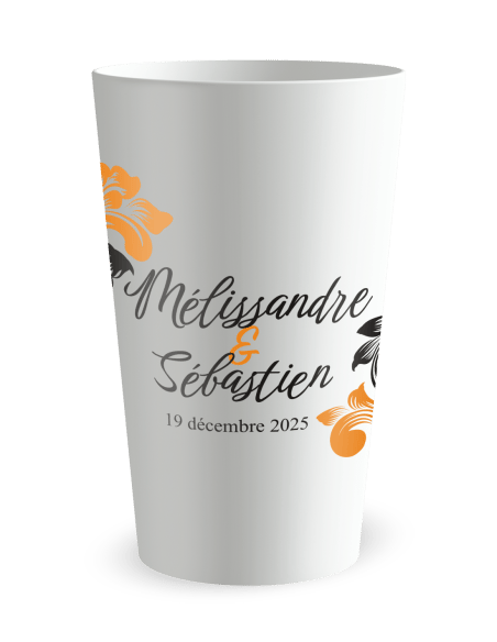 Gobelet blanc - Prénom - mariage motif baroque - Ecocup