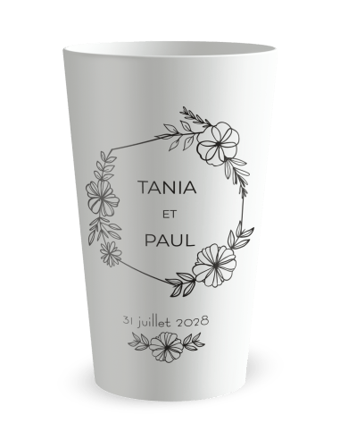 Gobelet blanc - Prénom - mariage romantique noir et blanc - Ecocup