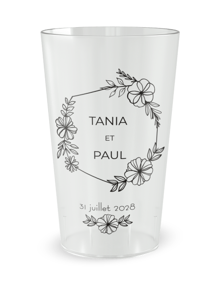 Gobelet transparent - Prénom - mariage romantique noir et blanc - Ecocup