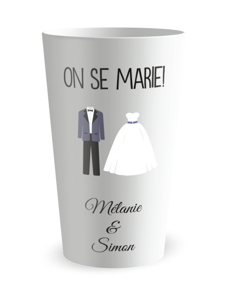 Gobelet blanc de face - mariage on se marie - Ecocup