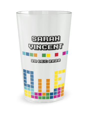 Gobelet transparent de face - mariage pixels - Ecocup 2