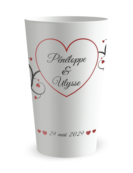 Gobelet blanc de face - mariage romantique - Ecocup