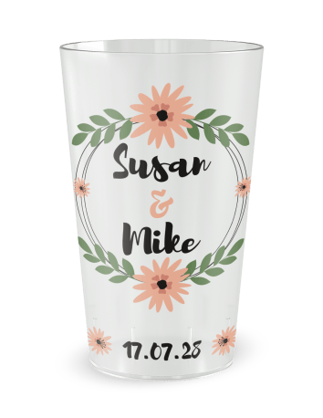 Gobelet transparent de face - mariage fleurs et amour - Ecocup