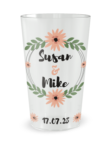 Gobelet transparent de face - mariage fleurs et amour - Ecocup