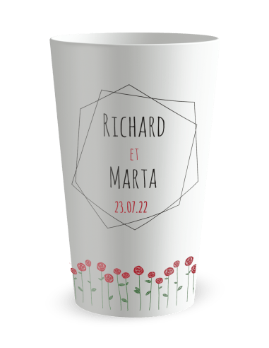 Gobelet blanc - Prénom - mariage roses - Ecocup