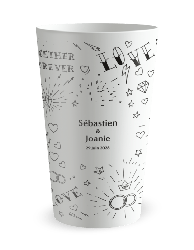 Gobelet blanc - Prénom - mariage tatouages - Ecocup