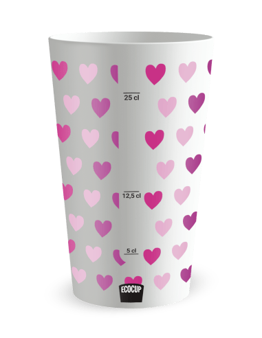 Gobelet blanc de dos - mariage coeurs love - Ecocup