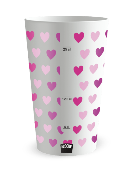 Gobelet blanc de dos - mariage coeurs love - Ecocup