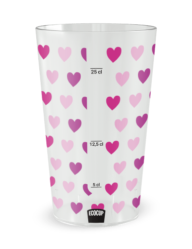 Gobelet transparent de dos - mariage coeurs love - Ecocup