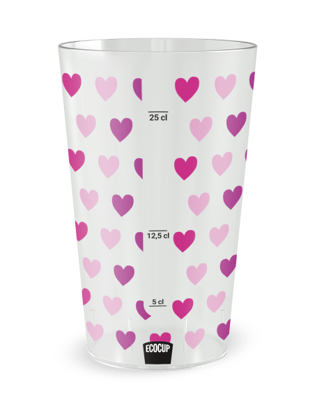 Gobelet transparent de dos - mariage coeurs love - Ecocup