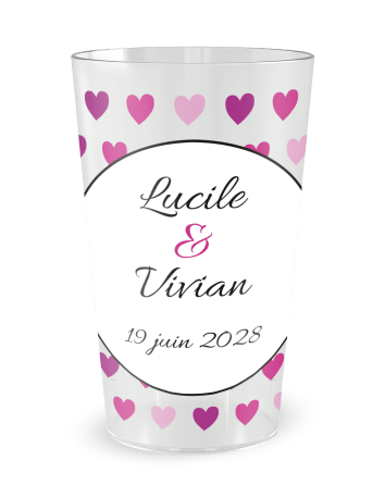 Gobelet transparent - Prénom - mariage coeurs love - Ecocup