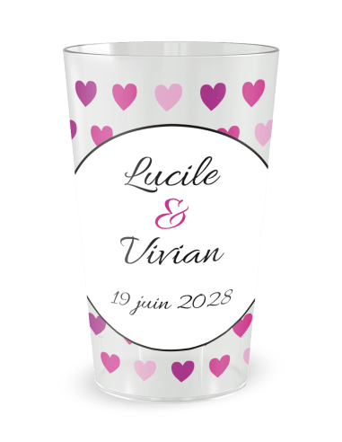 Gobelet transparent - Prénom - mariage coeurs love - Ecocup