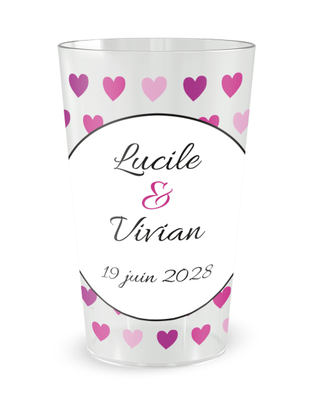 Gobelet transparent - Prénom - mariage coeurs love - Ecocup