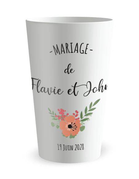 Gobelet blanc - Prénom - mariage fleurs vintage - Ecocup