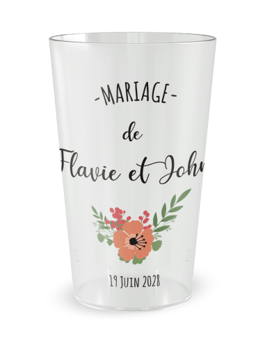 Gobelet transparent - Prénom - mariage fleurs vintage - Ecocup