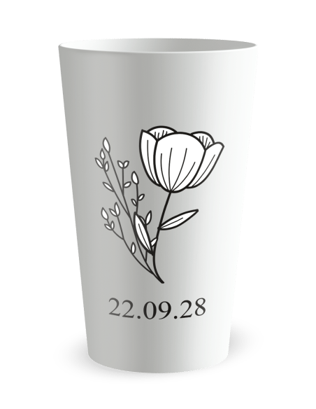 Gobelet blanc de face - mariage initiales fleurs - Ecocup