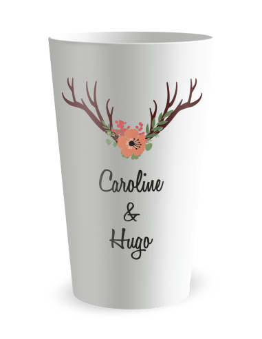 Gobelet blanc de face -mariage bois cerf - Ecocup