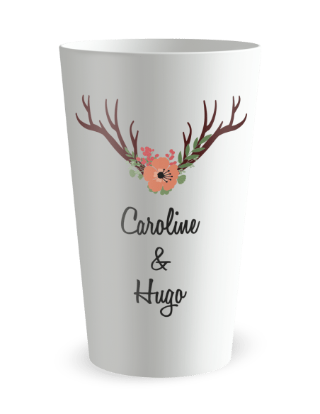 Gobelet blanc de face -mariage bois cerf - Ecocup