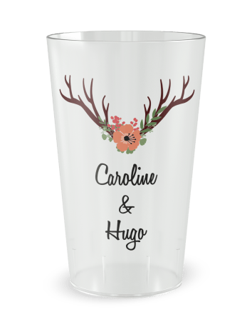 Gobelet transparent de face - mariage bois cerf  - Ecocup