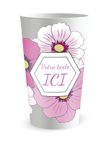 Gobelet blanc de face - fleurs roses - Ecocup