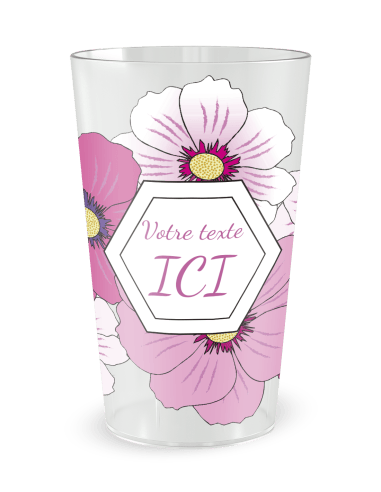Gobelet transparent de face - fleurs roses - Ecocup