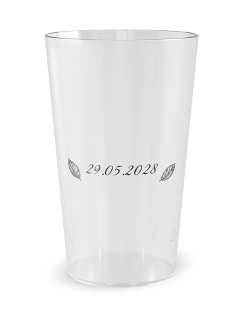 Gobelet transparent de face - Mariage Motif Plume - Ecocup 2