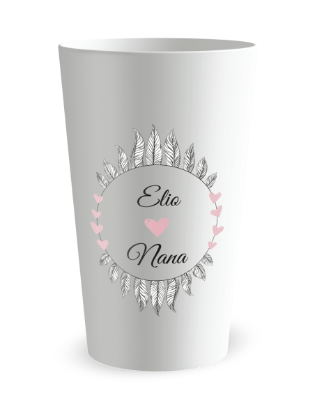 Gobelet blanc de face - Mariage Motif Plume - Ecocup