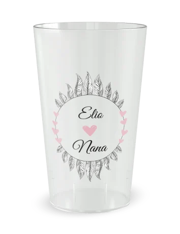 Gobelet transparent de face - Mariage Motif Plume - Ecocup
