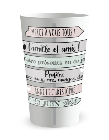 Gobelet blanc de face - Mariage Panneau Merci - Ecocup