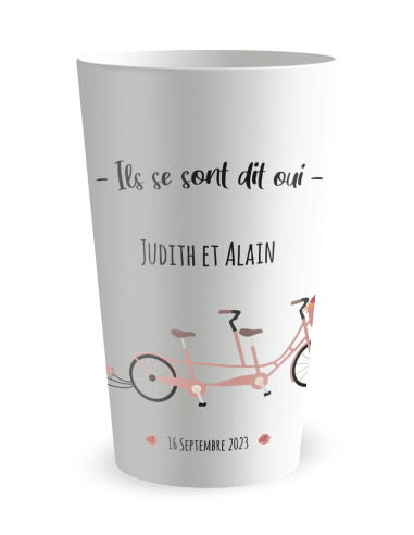 Gobelet blanc de face - mariage vintage tandem - Ecocup