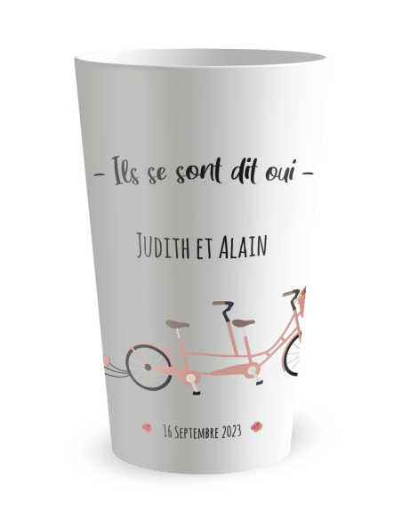 Gobelet blanc de face - mariage vintage tandem - Ecocup