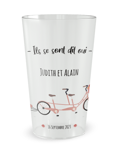 Gobelet transparent de face - mariage vintage tandem - Ecocup