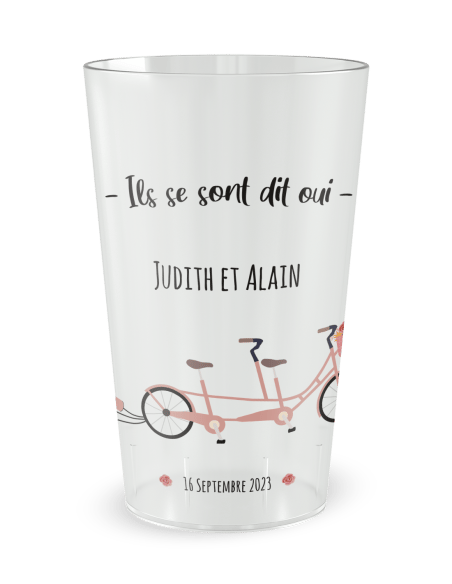 Gobelet transparent de face - mariage vintage tandem - Ecocup