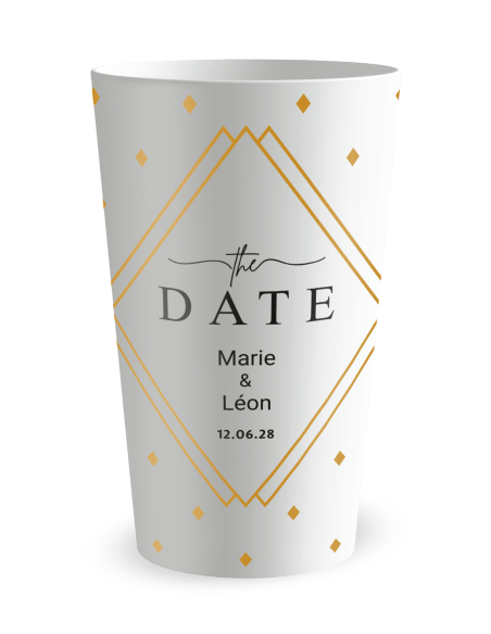 Gobelet blanc de face - mariage losanges - Ecocup