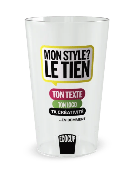 Gobelet transparent de face - Personnalisé par vos soins - Ecocup
