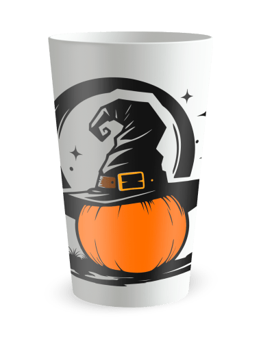 Gobelet blanc de face - dessin d'Halloween avec citrouille à personnaliser - Ecocup