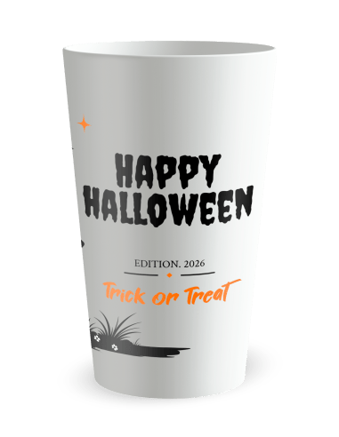 Gobelet blanc de dos - dessin d'Halloween avec citrouille à personnaliser - Ecocup