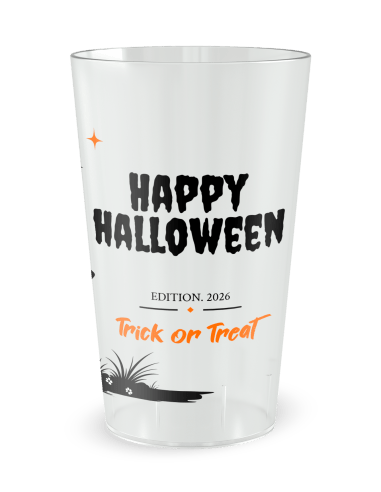 Gobelet transparent de dos - dessin d'Halloween avec citrouille à personnaliser - Ecocup