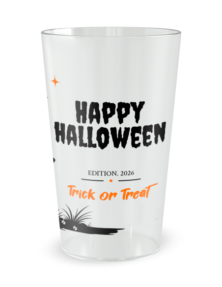 Gobelet transparent de dos - dessin d'Halloween avec citrouille à personnaliser - Ecocup