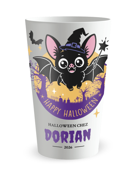 Gobelet blanc de face - Gobelet personnalisé Halloween chauve-souris enfant - Ecocup