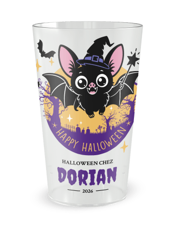Gobelet transparent de face - Gobelet personnalisé Halloween chauve-souris enfant - Ecocup